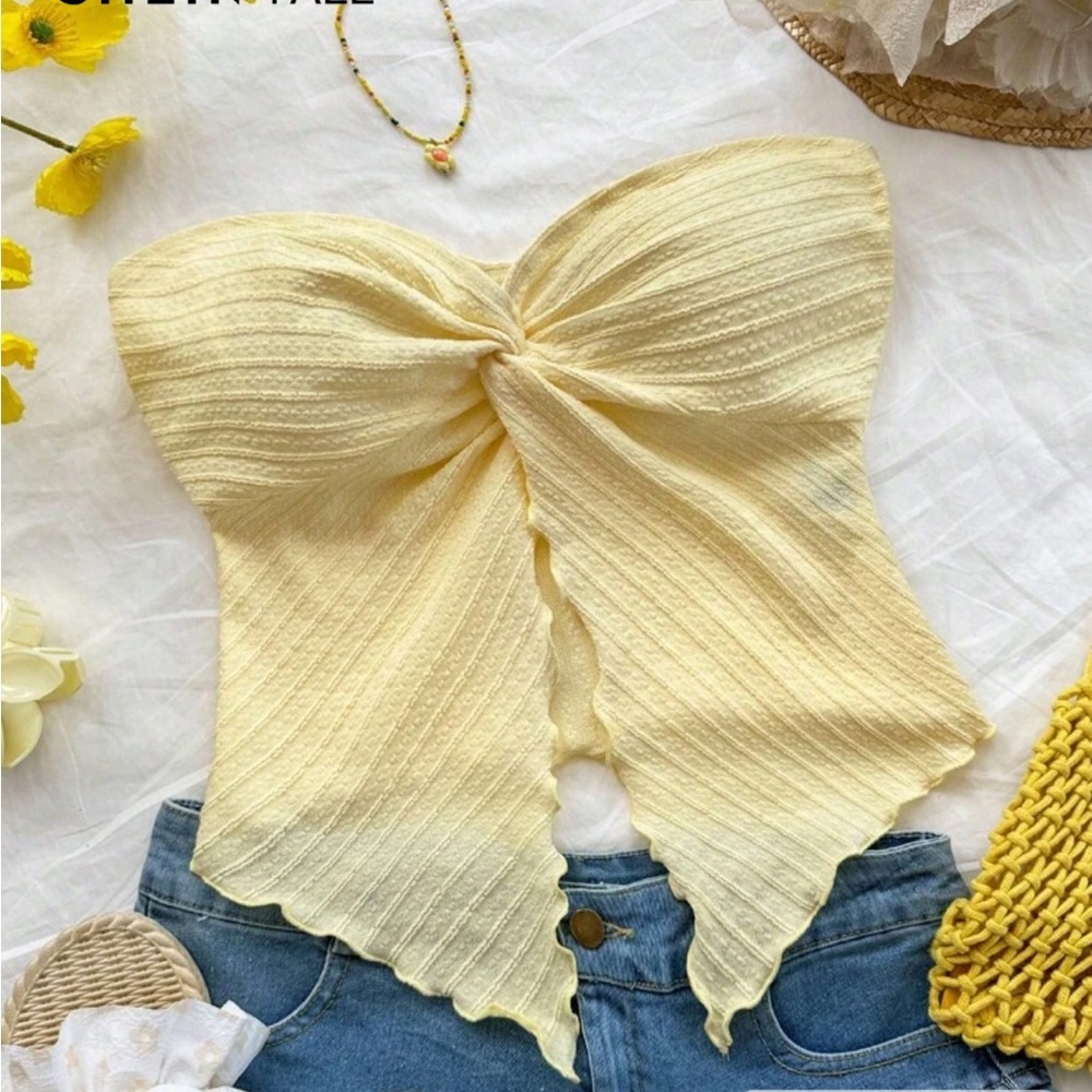 Yellow Strapless Women Top